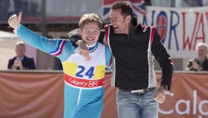 Taron Egerton and Hugh Jackman in Eddie the Eagle