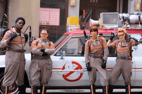 Melissa McCarthy, Kristen Wiig, Kate McKinnon, and Leslie Jones in Ghostbusters