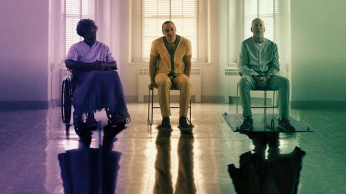 Samuel L. Jackson, Bruce Willis, and James McAvoy in Glass