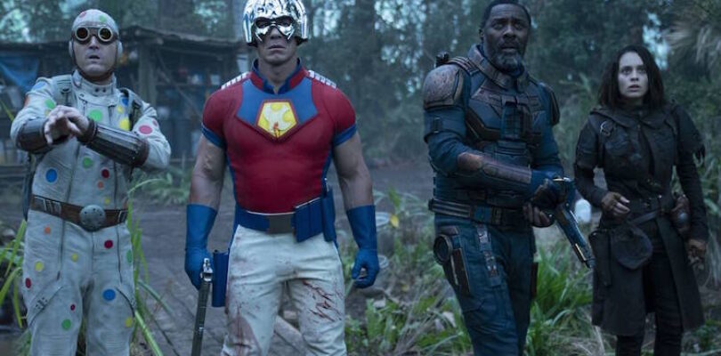 David Dastmalchian, John Cena, Idris Elba, and Daniela Melchior in The Suicide Squad