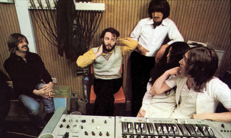 Ringo Starr, Paul McCartney, George Harrison, Yoko Ono, and John Lennon in The Beatles: Get Back