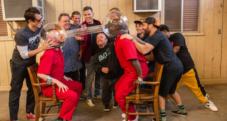 Johnny Knoxville, Ehren McGhehey, Preston Lacy, Sean "Poopies" McInerny, Steve-O, Dave England, Wee Man, Dark Shark, Chris Pontius, Jasper and Nick Merlino in jackass forever from Paramount Pictures and MTV Entertainment Studios.