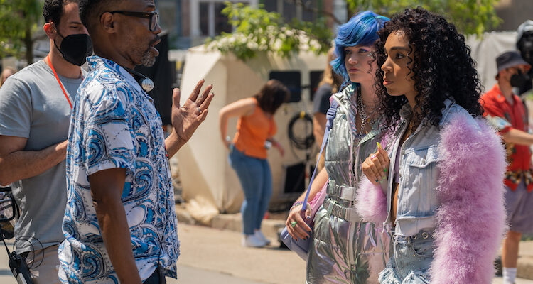 Director Bill Porter and actors Kelly Lamor Wilson and Eva Reign and on the set of their film Anything's Possible An Orion Pictures Release. Photo credit: Tony Rivetti© 2022 Orion Releasing LLC. All Rights Reserved.