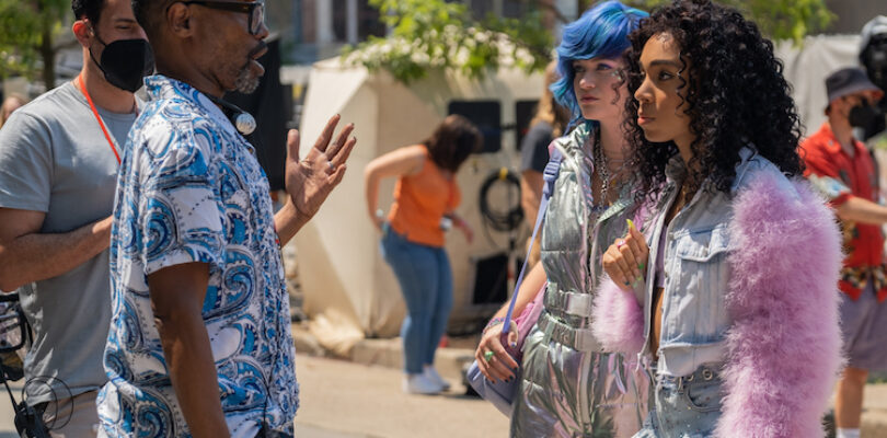 Director Bill Porter and actors Kelly Lamor Wilson and Eva Reign and on the set of their film Anything's Possible An Orion Pictures Release. Photo credit: Tony Rivetti© 2022 Orion Releasing LLC. All Rights Reserved.