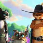 Antonio Banderas, Salma Hayek, and Harvey Guillén in "Puss in Boots: The Last Wish."