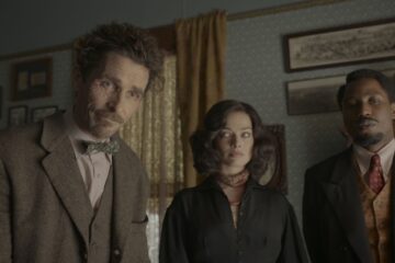 Christian Bale, John David Washington, and Margot Robbie in "Amsterdam"
