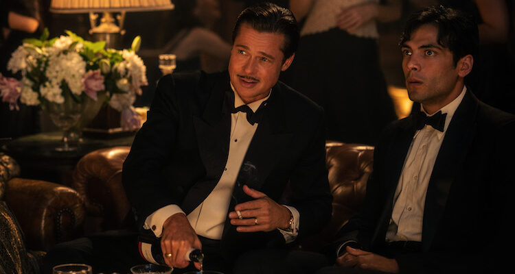 Brad Pitt plays Jack Conrad and Diego Calva plays Manny Torres in BABYLON from Paramount Pictures. Photo credit: Scott Garfield.