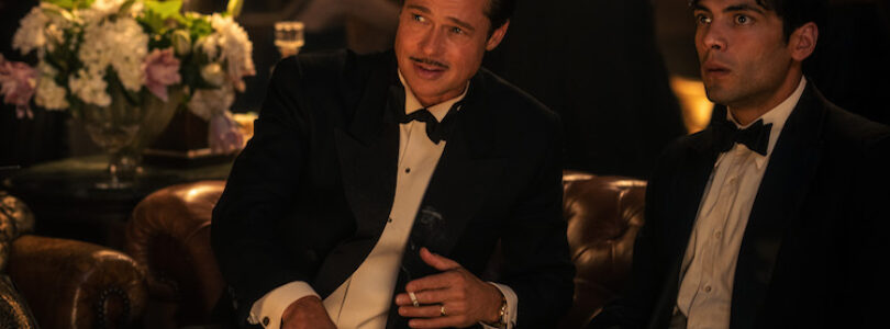 Brad Pitt plays Jack Conrad and Diego Calva plays Manny Torres in BABYLON from Paramount Pictures. Photo credit: Scott Garfield.