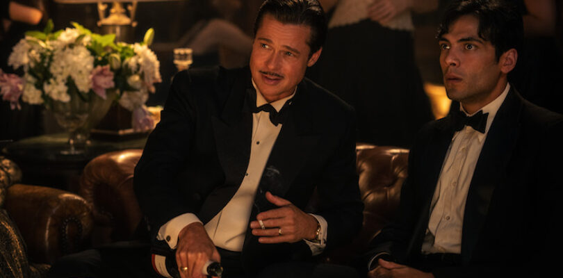 Brad Pitt plays Jack Conrad and Diego Calva plays Manny Torres in BABYLON from Paramount Pictures. Photo credit: Scott Garfield.