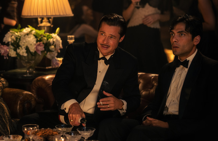 Brad Pitt plays Jack Conrad and Diego Calva plays Manny Torres in BABYLON from Paramount Pictures. Photo credit: Scott Garfield.