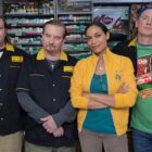 (From left) Trevor Fehrman, Brian O'Halloran, Rosario Dawson, and Jeff Anderson in "Clerks III."