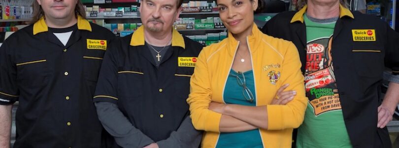 (From left) Trevor Fehrman, Brian O'Halloran, Rosario Dawson, and Jeff Anderson in "Clerks III."