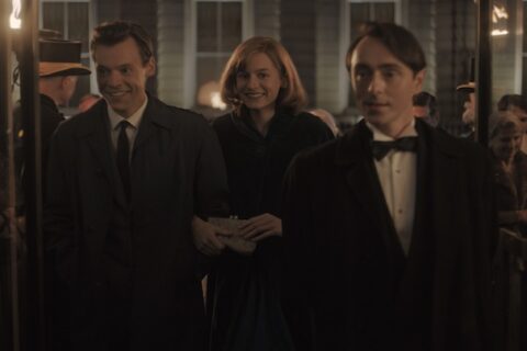 Emma Corrin, David Dawson, and Harry Styles in "My Policeman."