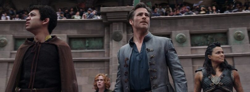 Justice Smith, Sophia Lillis, Chris Pine, and Michelle Rodriguez in "Dungeons & Dragons: Honor Among Thieves."