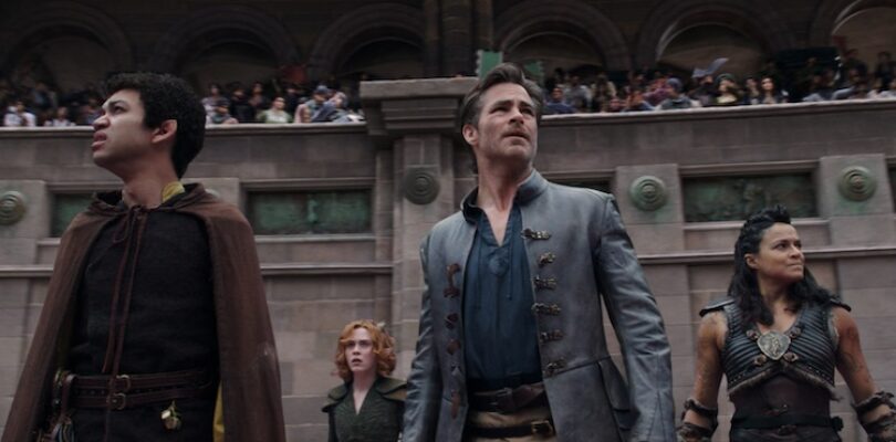 Justice Smith, Sophia Lillis, Chris Pine, and Michelle Rodriguez in "Dungeons & Dragons: Honor Among Thieves."