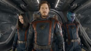 Vin Diesel, Chris Pratt, Dave Bautista, Karen Gillan, and Pom Klementieff in "Guardians of the Galaxy Vol. 3."