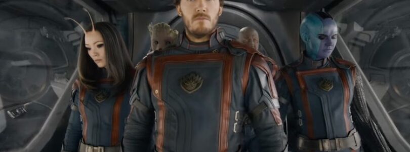Vin Diesel, Chris Pratt, Dave Bautista, Karen Gillan, and Pom Klementieff in "Guardians of the Galaxy Vol. 3."