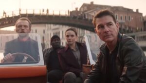 Tom Cruise, Ving Rhames, Rebecca Ferguson, and Simon Pegg in "Mission: Impossible - Dead Reckoning Part One"