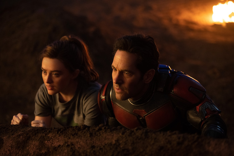 Kathryn Newton (left) and Paul Rudd in Marvel Studios' "ANT-MAN AND THE WASP: QUANTUMANIA."