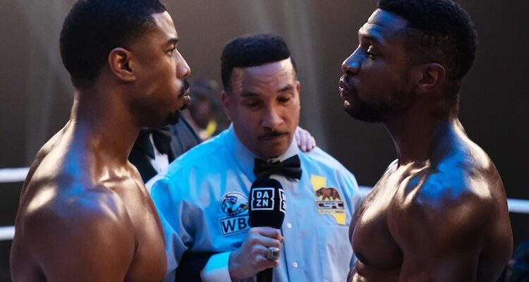 Michael B. Jordan, Jonathan Majors, and Tony Weeks in "Creed III."