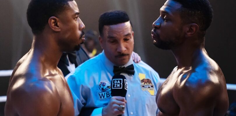 Michael B. Jordan, Jonathan Majors, and Tony Weeks in "Creed III."