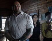 Nikki Amuka-Bird, Dave Bautista, and Abby Quinn in "Knock at the Cabin."