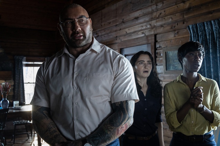 Nikki Amuka-Bird, Dave Bautista, and Abby Quinn in "Knock at the Cabin."