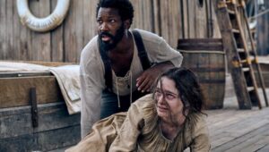 (From left) Clemens (Corey Hawkins) and Anna (Aisling Franciosi) in "The Last Voyage of the Demeter."