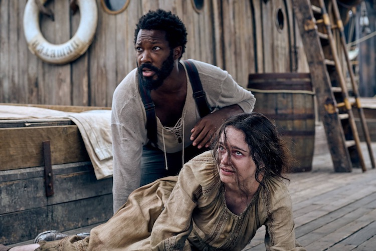 (From left) Clemens (Corey Hawkins) and Anna (Aisling Franciosi) in "The Last Voyage of the Demeter."