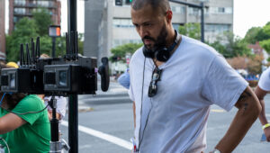Writer/director Cord Jefferson on the set of his film AMERICAN FICTION.