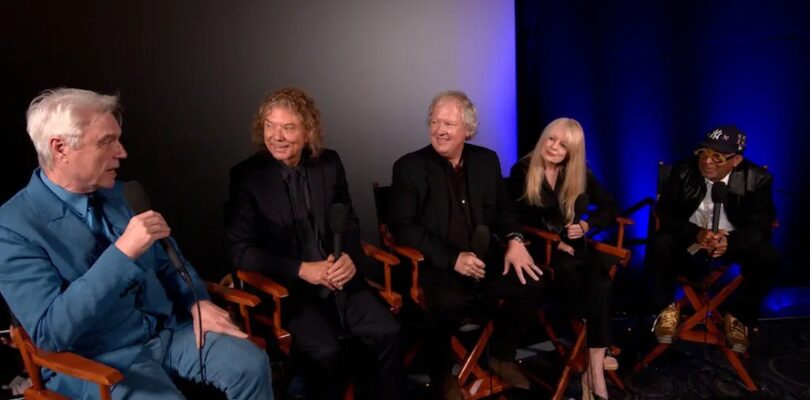 From left, David Byrne, Jerry Harrison, Chris Frantz and Tina Weymouth taking part in a conversation moderated by Spike Lee.