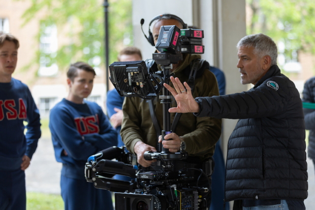 Director George Clooney on the set of his film THE BOYS IN THE BOAT.
