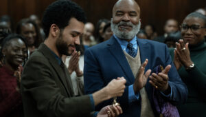 Justice Smith (left - right) as "Aren," David Alan Grier as "Roger," and Aisha Hinds as "Gabbard" in writer/director Kobi Libii's "THE AMERICAN SOCIETY OF MAGICAL NEGROES."
