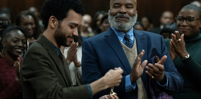 Justice Smith (left - right) as "Aren," David Alan Grier as "Roger," and Aisha Hinds as "Gabbard" in writer/director Kobi Libii's "THE AMERICAN SOCIETY OF MAGICAL NEGROES."