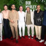 Brian Robbins (from left), James Norton, Kingsley Ben-Adir, Mike Ireland, Robert Teitel, Reinaldo Marcus Green and Jeremy Kleiner attend the Premiere of “Bob Marley: One Love” at the Carib 5 Theatre on January 23, 2024 in Kingston, Jamaica. (Photo by Jason Koerner/Getty Images for Paramount Pictures)