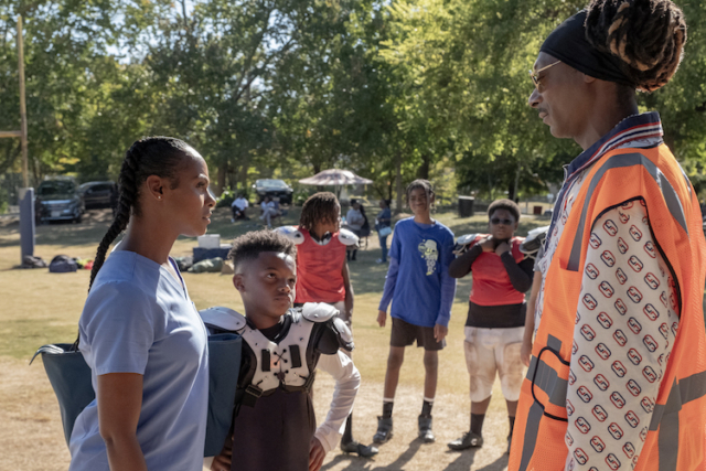 Tika Sumpter as Cherise, Jonigan Booth as Tre and Snoop Dogg as Jaycen "Two Js" Jennings in director Charles Stone III's "The Underdoggs." An Amazon MGM Studios film. Photo credit: Wilford Harewood. © 2024 Metro-Goldwyn-Mayer Pictures Inc. All Rights Reserved.