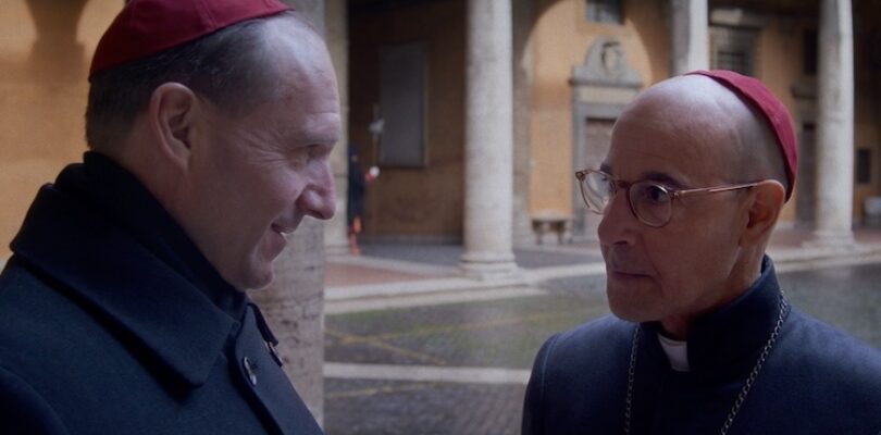 Ralph Fiennes (left) as Cardinal Lawrence and Stanley Tucci as Cardinal Bellini in director Edward Berger's “Conclave,” a Focus Features release.
