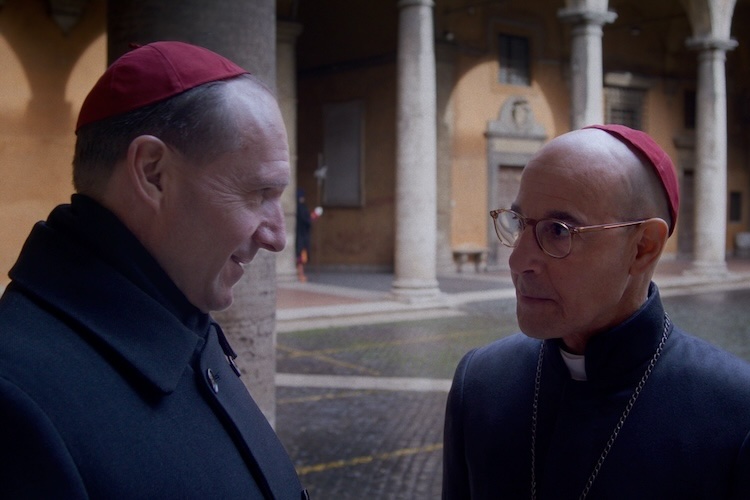 Ralph Fiennes (left) as Cardinal Lawrence and Stanley Tucci as Cardinal Bellini in director Edward Berger's “Conclave,” a Focus Features release.