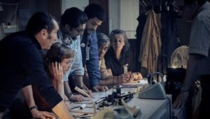 Zinedine Soualem, John Magaro, Leonie Benesch, and Marcus Rutherford in “September 5.”