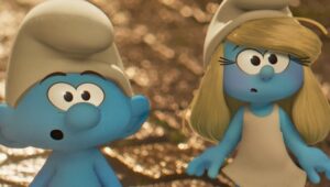 James Corden and Rihanna in “Smurfs.”