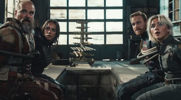David Harbour, Hannah John-Kamen, Wyatt Russell, and Florence Pugh in “Thunderbolts*.”