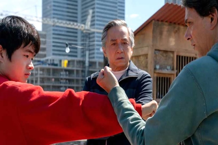 Ben Wang (from left), Jackie Chan, and Ralph Macchio in “Karate Kid: Legends.”