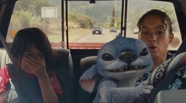 Maia Kealoha (from left) as Lilo, Stitch, and Sydney Agudong as Nani in Disney’s live-action “Lilo & Stitch.”