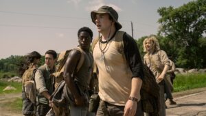 Parker, Joshua Odjick, Cooper Hoffman, Charlie Plummer, Jordan Gonzalez, and David Jonsson in “The Long Walk.”
