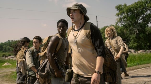 Parker, Joshua Odjick, Cooper Hoffman, Charlie Plummer, Jordan Gonzalez, and David Jonsson in “The Long Walk.”