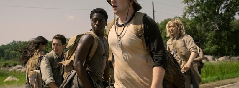 Parker, Joshua Odjick, Cooper Hoffman, Charlie Plummer, Jordan Gonzalez, and David Jonsson in “The Long Walk.”