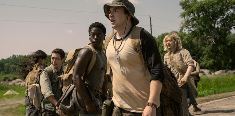 Parker, Joshua Odjick, Cooper Hoffman, Charlie Plummer, Jordan Gonzalez, and David Jonsson in “The Long Walk.”