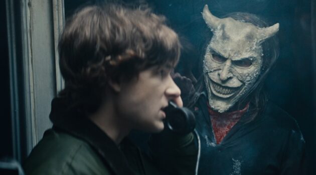 Finn (Mason Thames) and The Grabber (Ethan Hawke) in “Black Phone 2,” written and directed by Scott Derrickson.