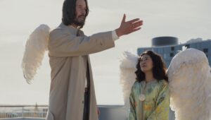Keanu Reeves as Gabriel and Sandra Oh as Martha in “Good Fortune.”