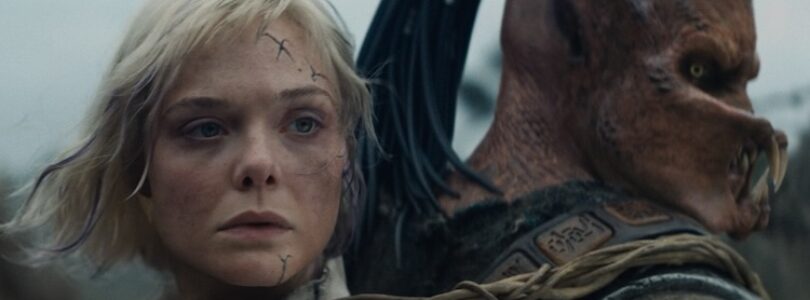 Dimitrius Schuster-Koloamatangi and Elle Fanning in “Predator: Badlands.”